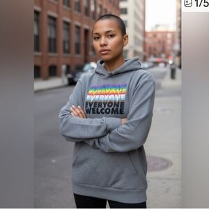 Pride Target Gray Hoodie Rainbow Welcome Print LGBT Sz XS Casual Sweatshirt